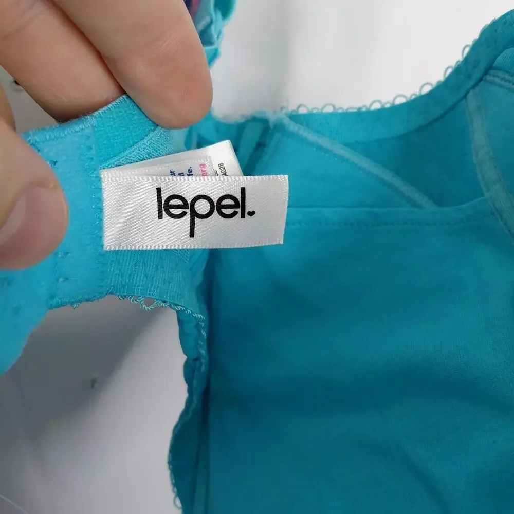 Lepel Bra Womens UK 30G Fiore Padded Plunge Feminine Floral Lace Blue Sexy New